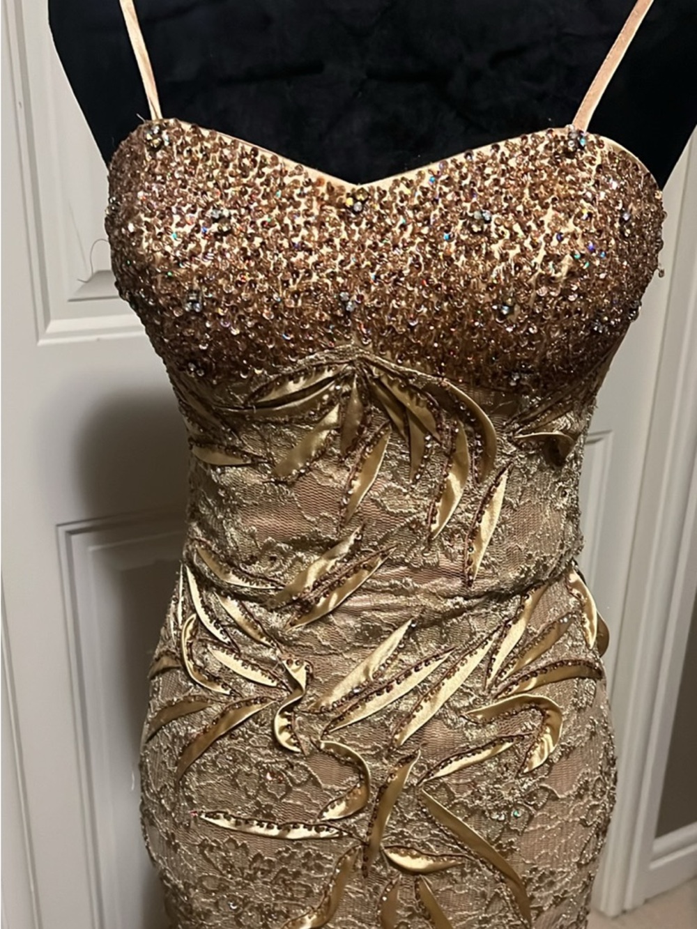Fiesta Gold Sequin Lace Maxi Dress